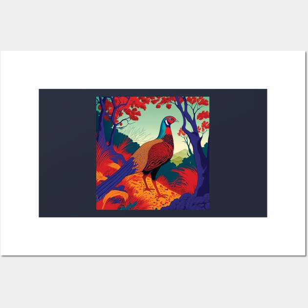 Elegant Pheasant in Japanese print style Art Wall Art by Geminiartstudio